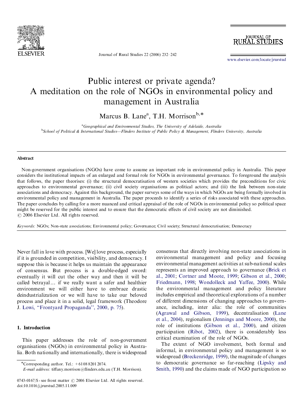 عکس صفحه اول مقاله: Public interest or private agenda?: A meditation on the role of NGOs in environmental policy and management in Australia Public interest or private agenda?: A meditation on the role of NGOs in environmental policy and management in Australia