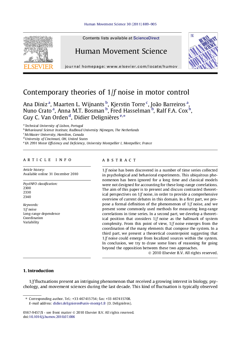 Contemporary theories of 1/f noise in motor control