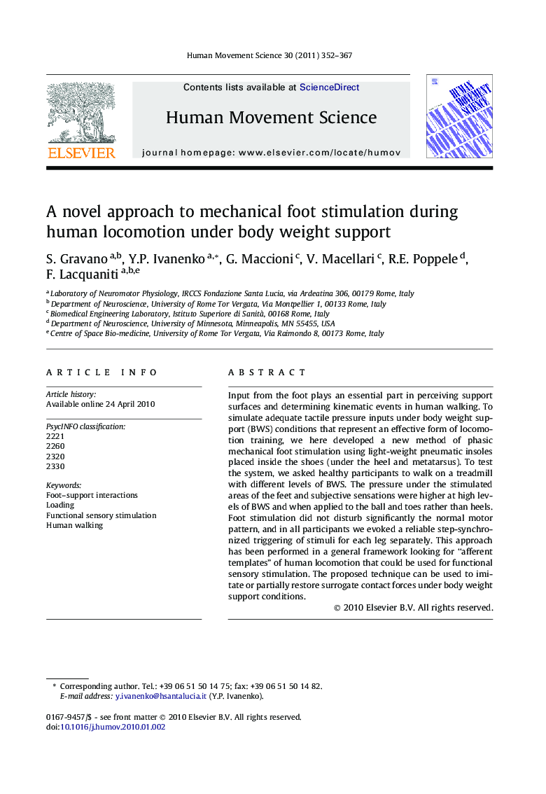 A novel approach to mechanical foot stimulation during human locomotion under body weight support