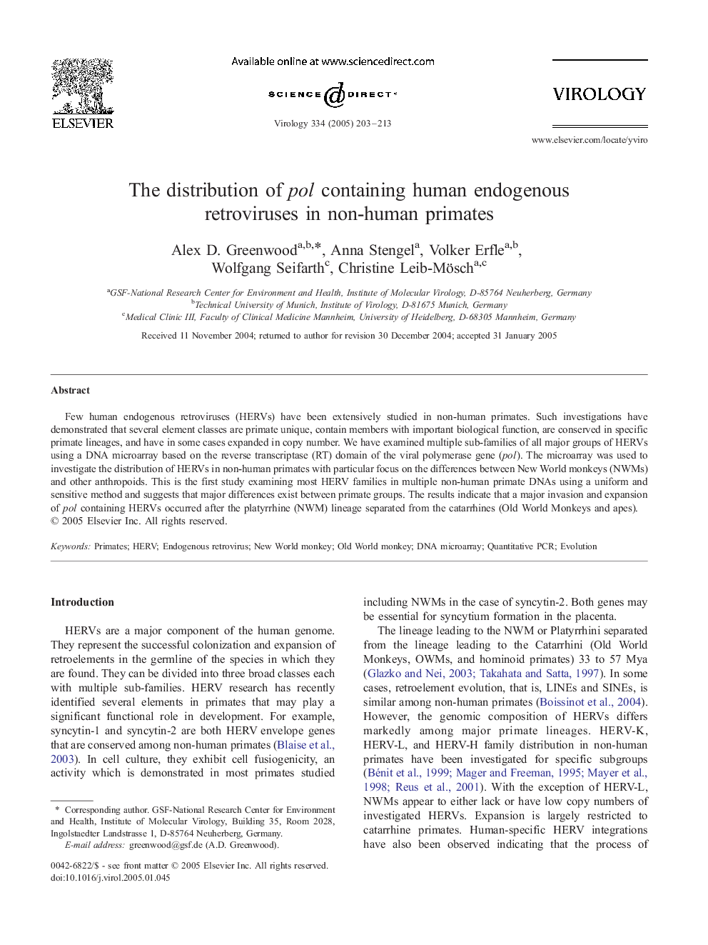 The distribution of pol containing human endogenous retroviruses in non-human primates