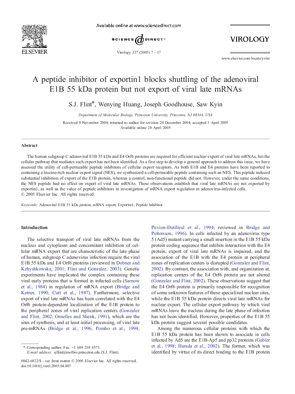 A peptide inhibitor of exportin1 blocks shuttling of the adenoviral E1B 55 kDa protein but not export of viral late mRNAs