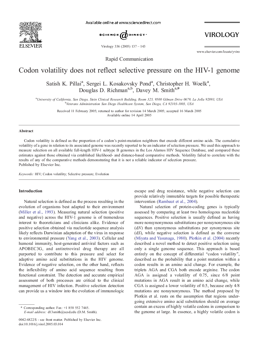 Codon volatility does not reflect selective pressure on the HIV-1 genome