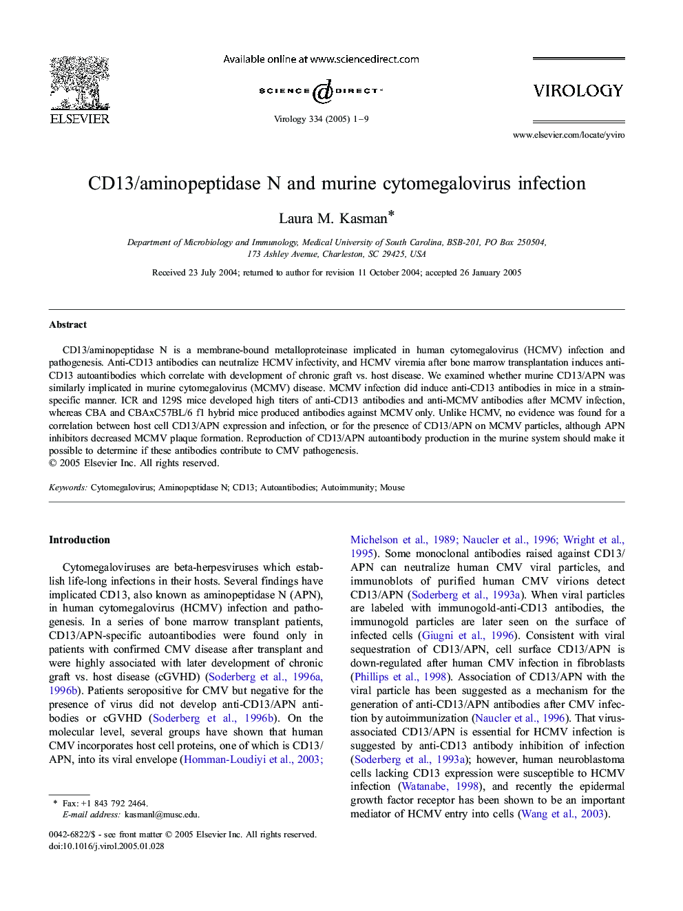 CD13/aminopeptidase N and murine cytomegalovirus infection