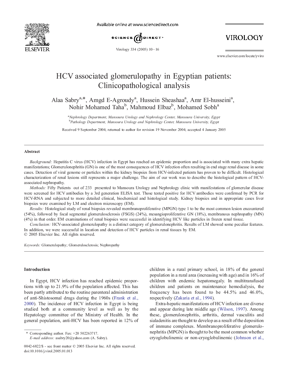 HCV associated glomerulopathy in Egyptian patients: clinicopathological analysis