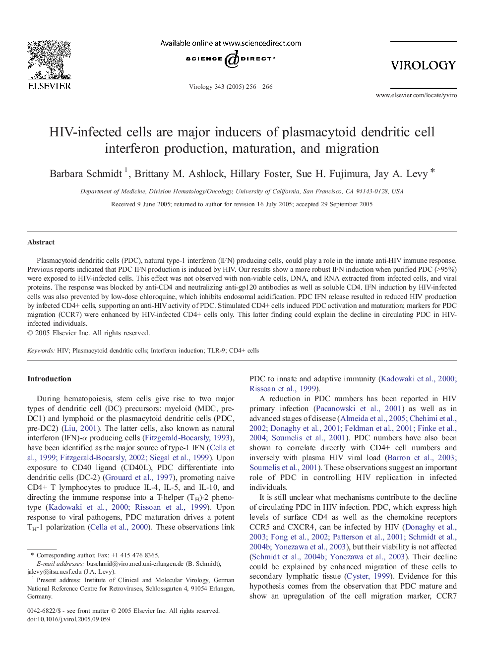 HIV-infected cells are major inducers of plasmacytoid dendritic cell interferon production, maturation, and migration