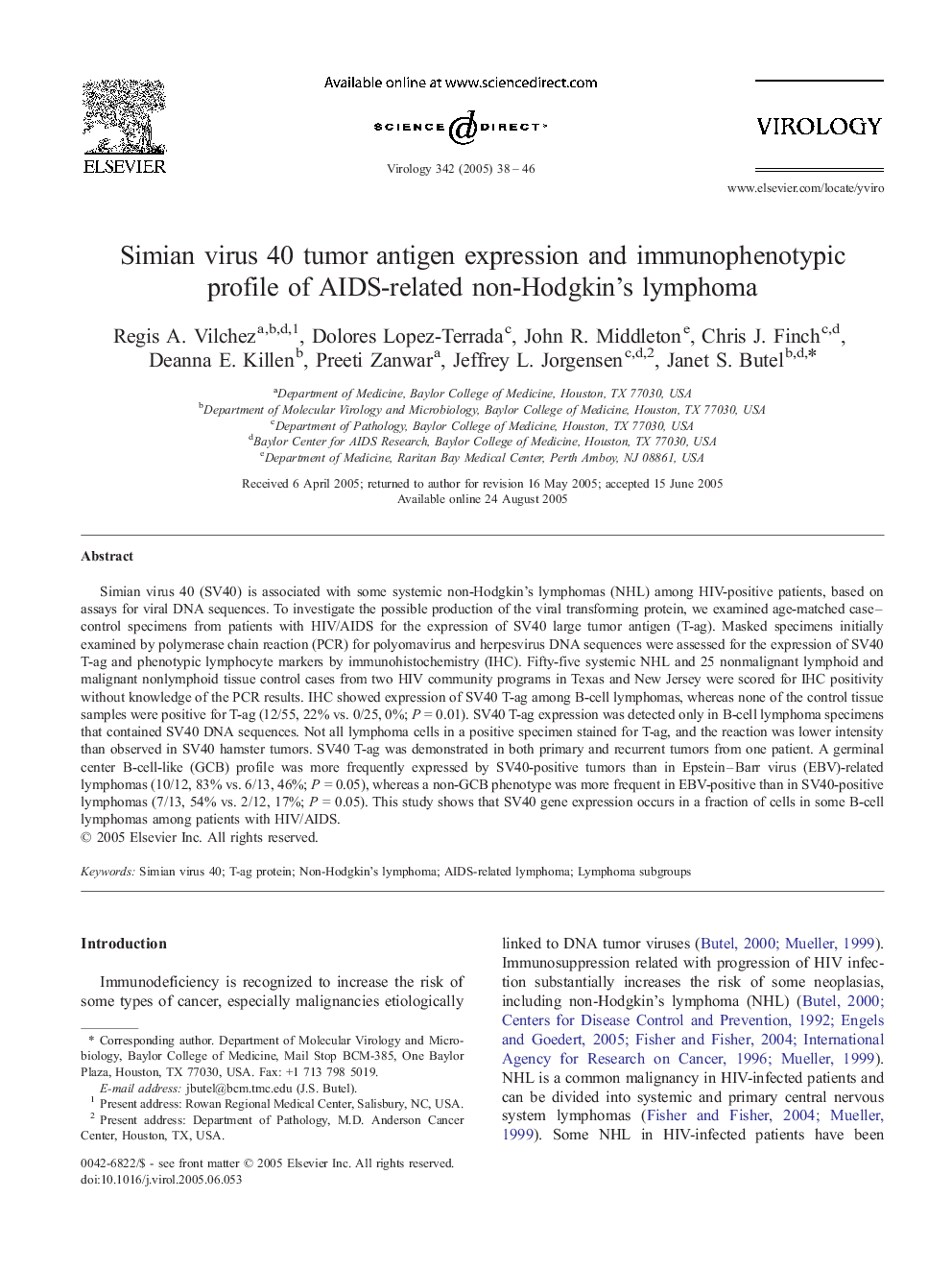 Simian virus 40 tumor antigen expression and immunophenotypic profile of AIDS-related non-Hodgkin's lymphoma