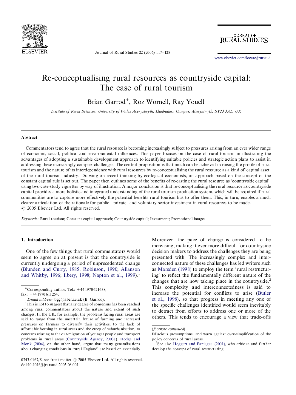 Re-conceptualising rural resources as countryside capital: The case of rural tourism