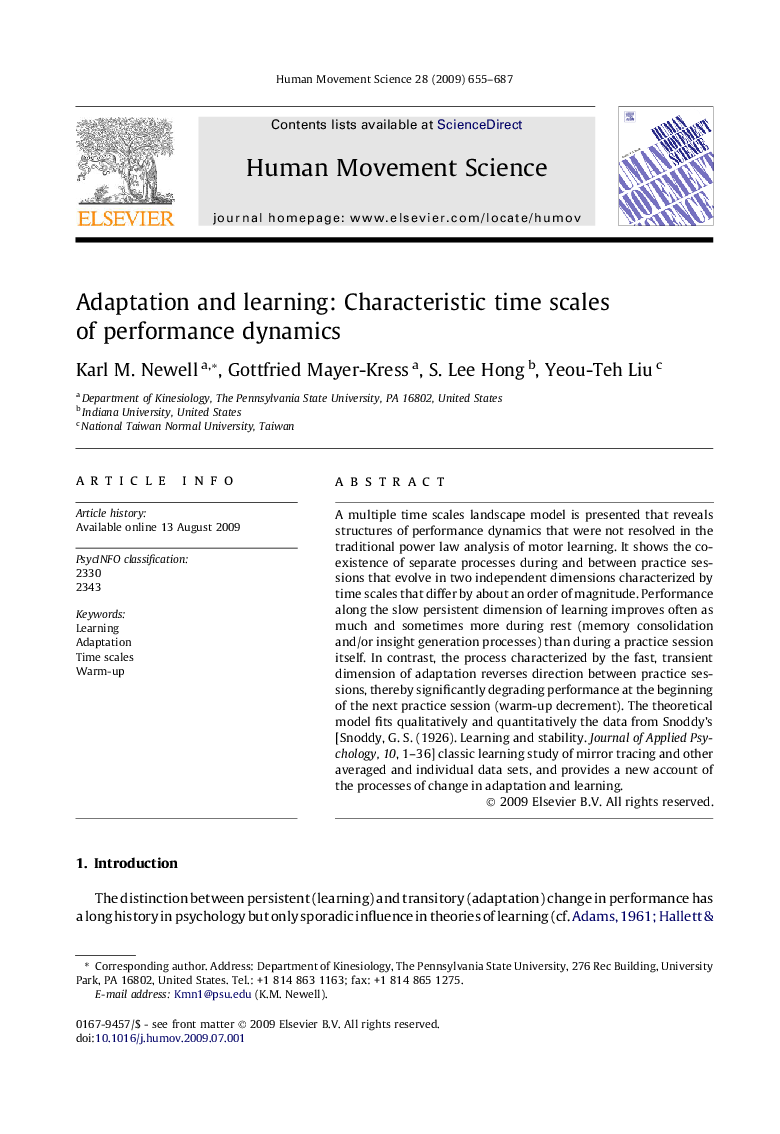 Adaptation and learning: Characteristic time scales of performance dynamics