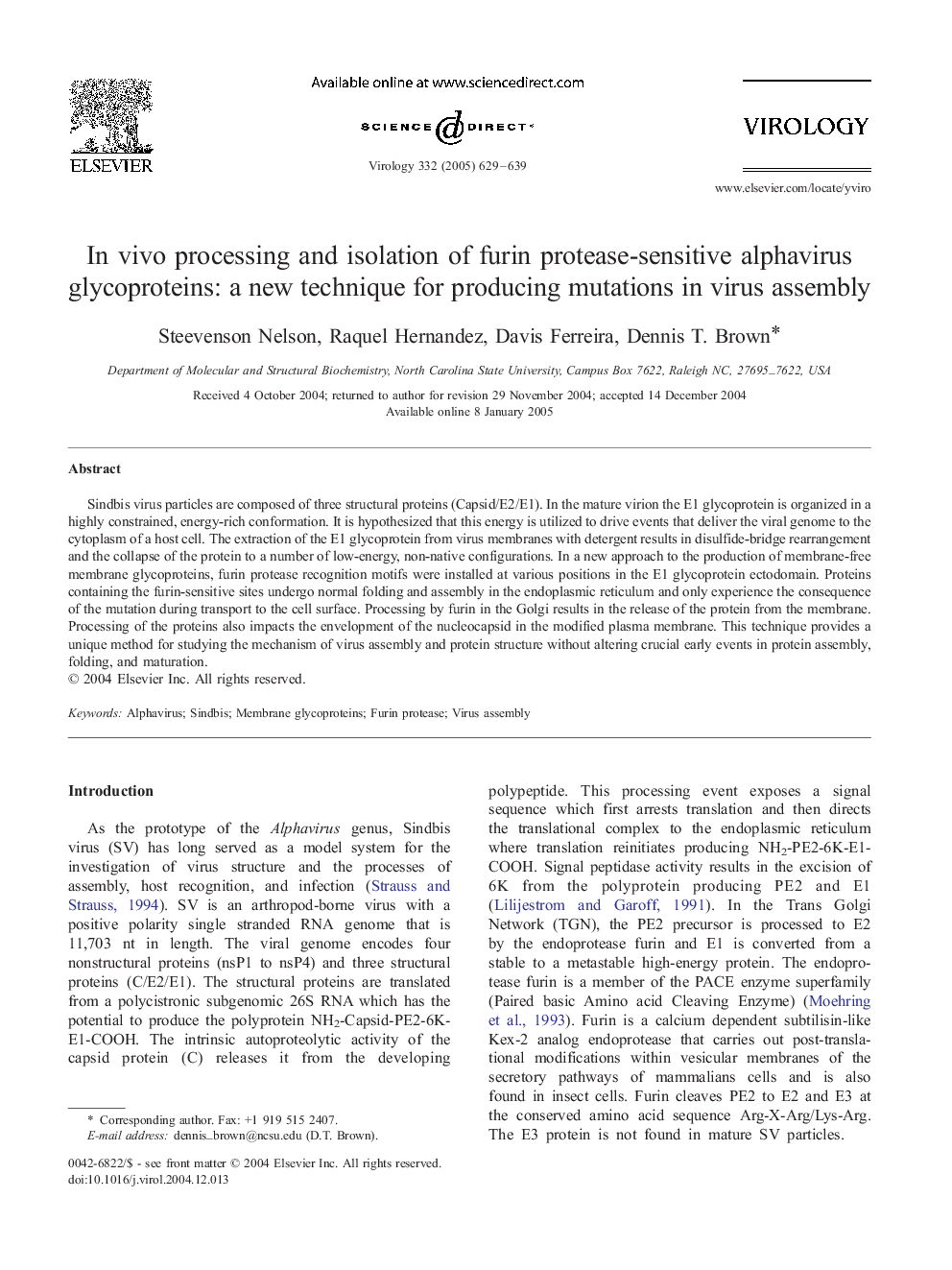 In vivo processing and isolation of furin protease-sensitive alphavirus glycoproteins: a new technique for producing mutations in virus assembly