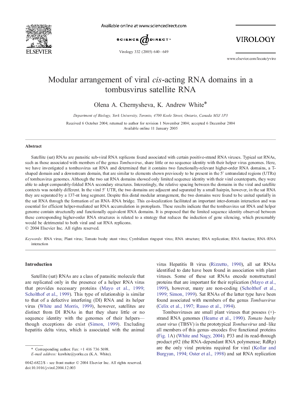 Modular arrangement of viral cis-acting RNA domains in a tombusvirus satellite RNA