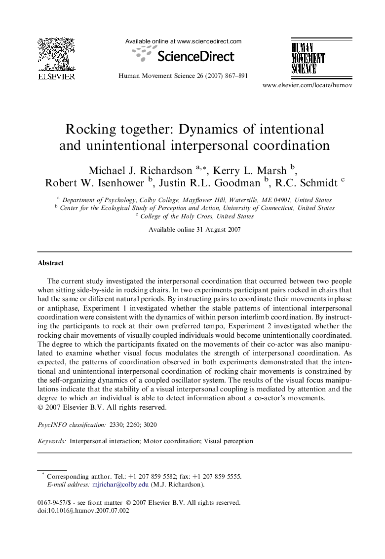 Rocking together: Dynamics of intentional and unintentional interpersonal coordination