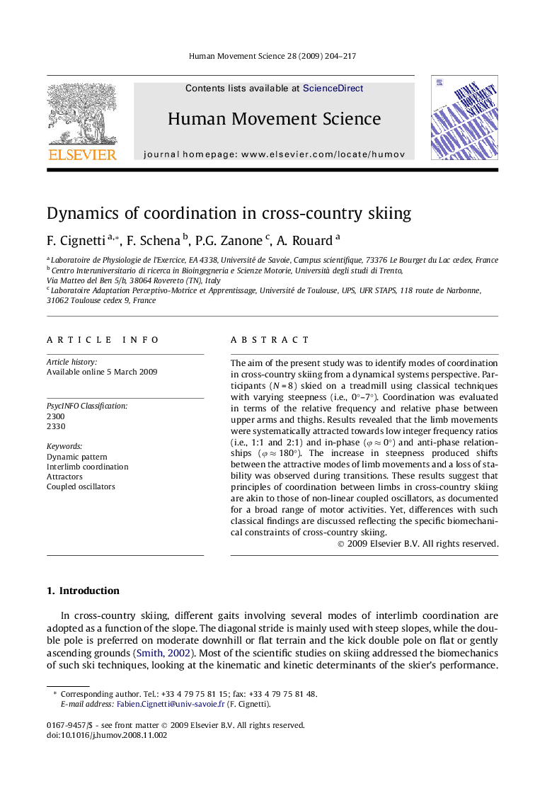 Dynamics of coordination in cross-country skiing