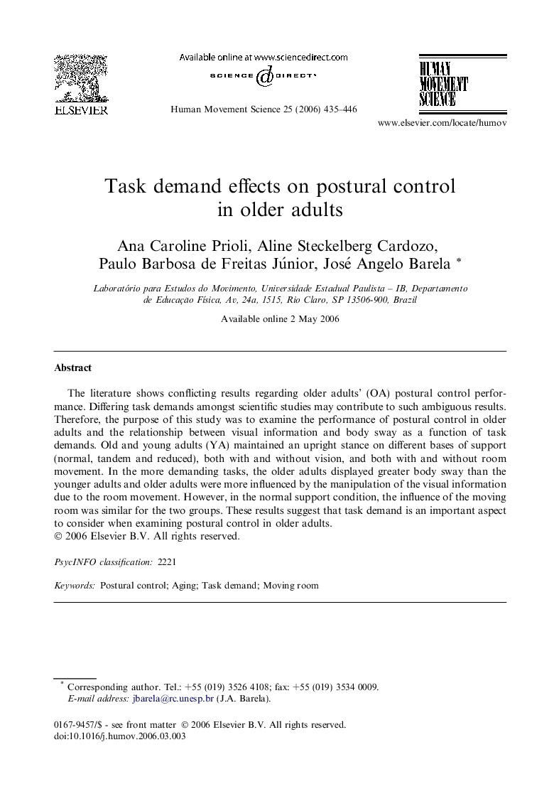 Task demand effects on postural control in older adults