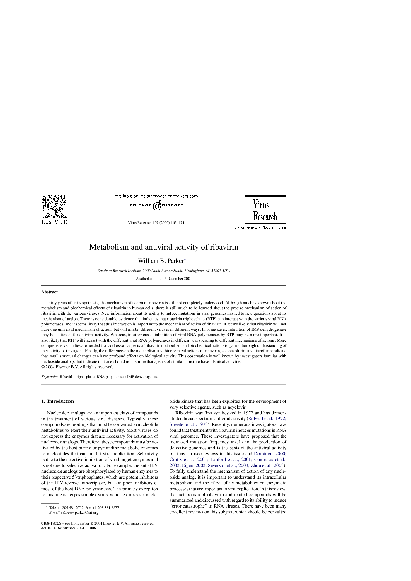 Metabolism and antiviral activity of ribavirin