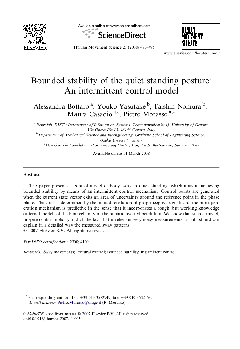 Bounded stability of the quiet standing posture: An intermittent control model