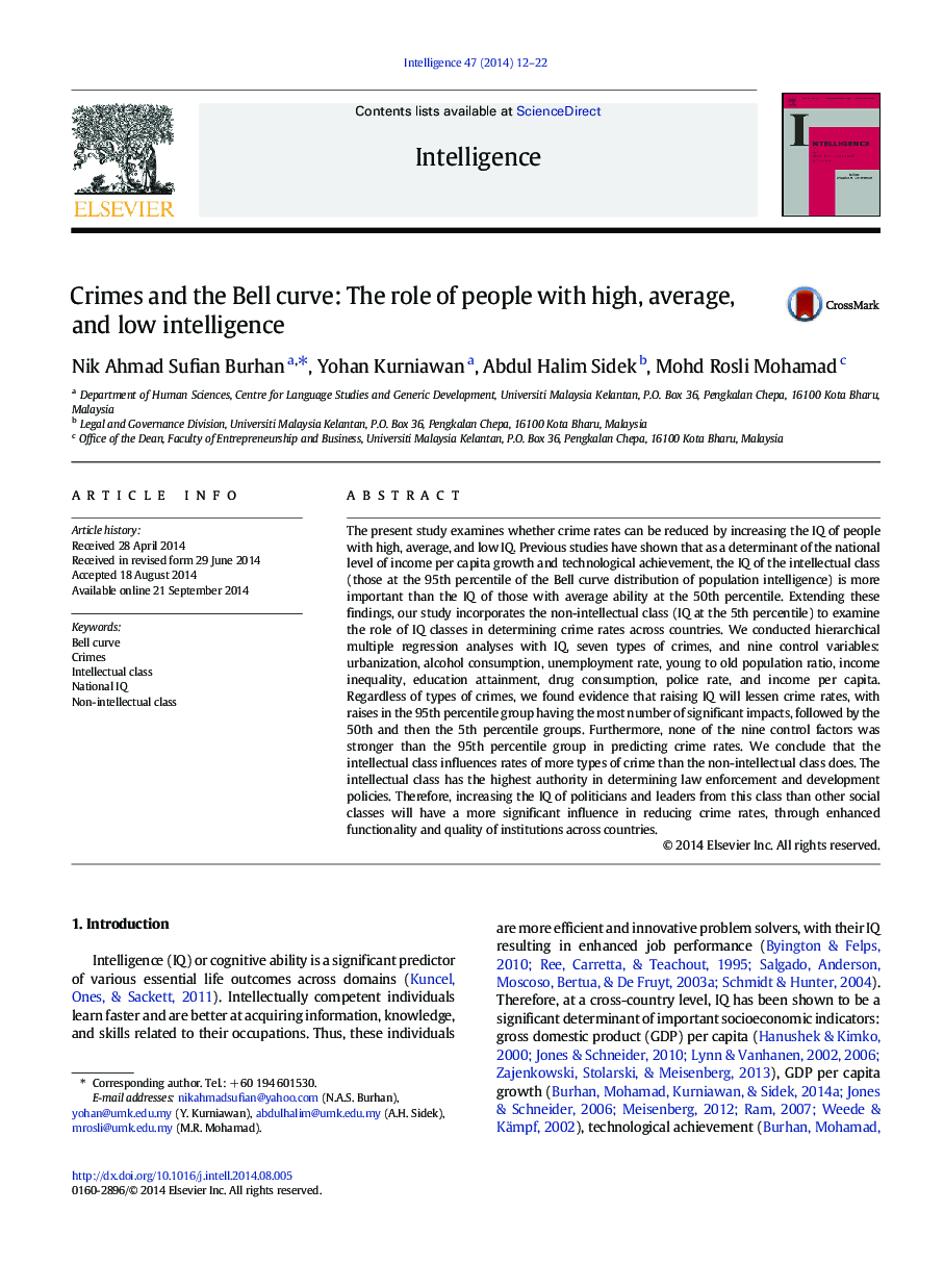 Crimes and the Bell curve: The role of people with high, average, and low intelligence