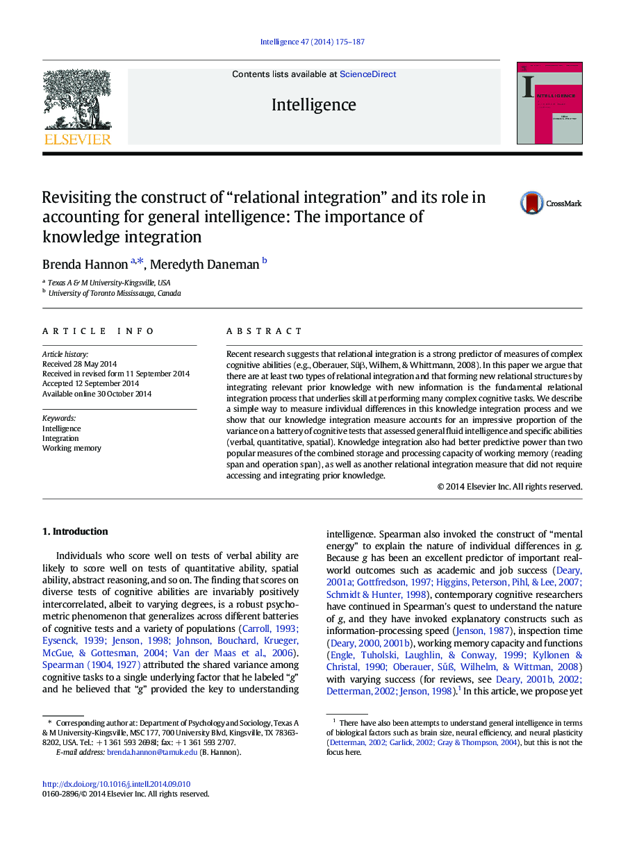 Revisiting the construct of “relational integration” and its role in accounting for general intelligence: The importance of knowledge integration