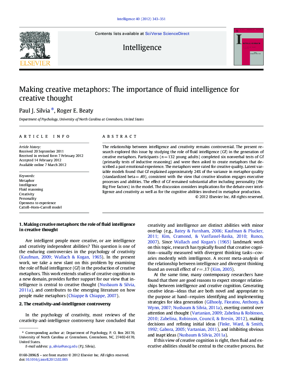 Making creative metaphors: The importance of fluid intelligence for creative thought