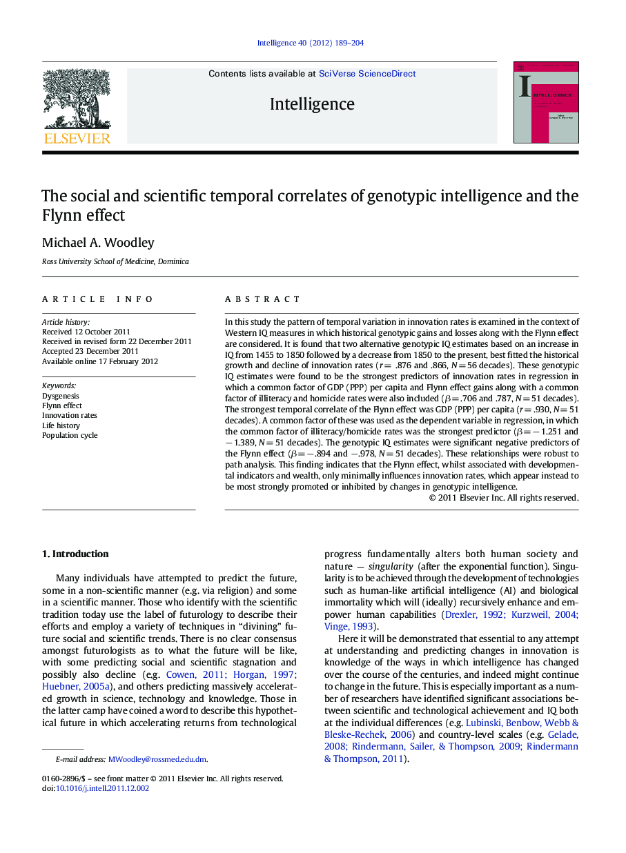 The social and scientific temporal correlates of genotypic intelligence and the Flynn effect