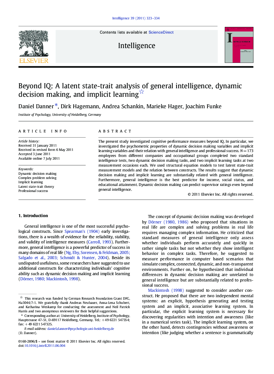 Beyond IQ: A latent state-trait analysis of general intelligence, dynamic decision making, and implicit learning 