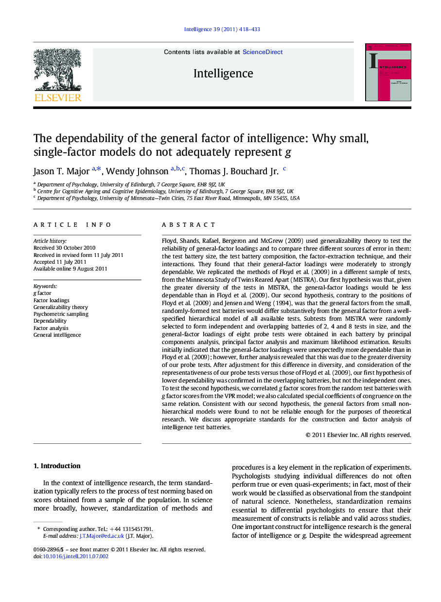 The dependability of the general factor of intelligence: Why small, single-factor models do not adequately represent g