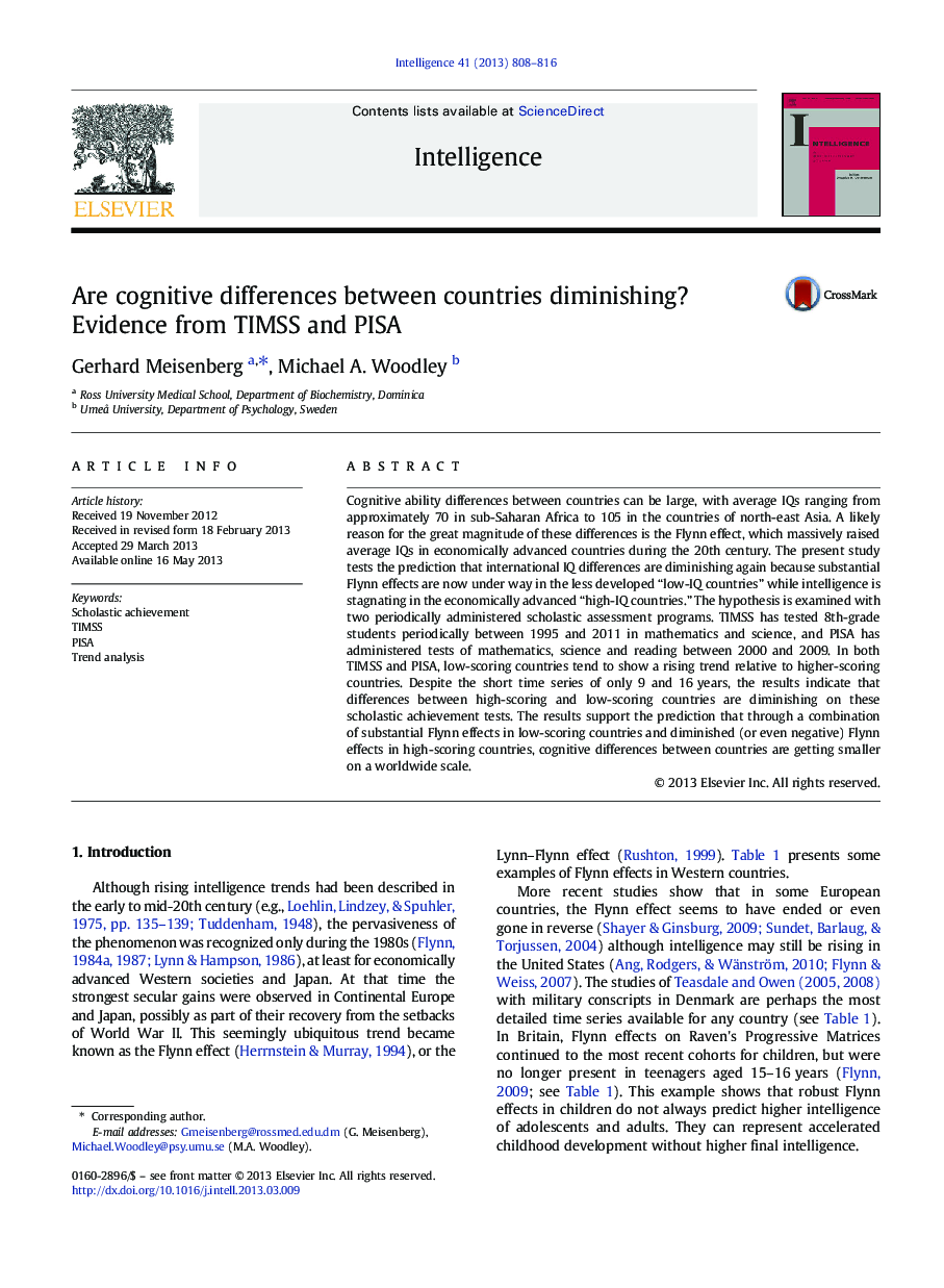 Are cognitive differences between countries diminishing? Evidence from TIMSS and PISA