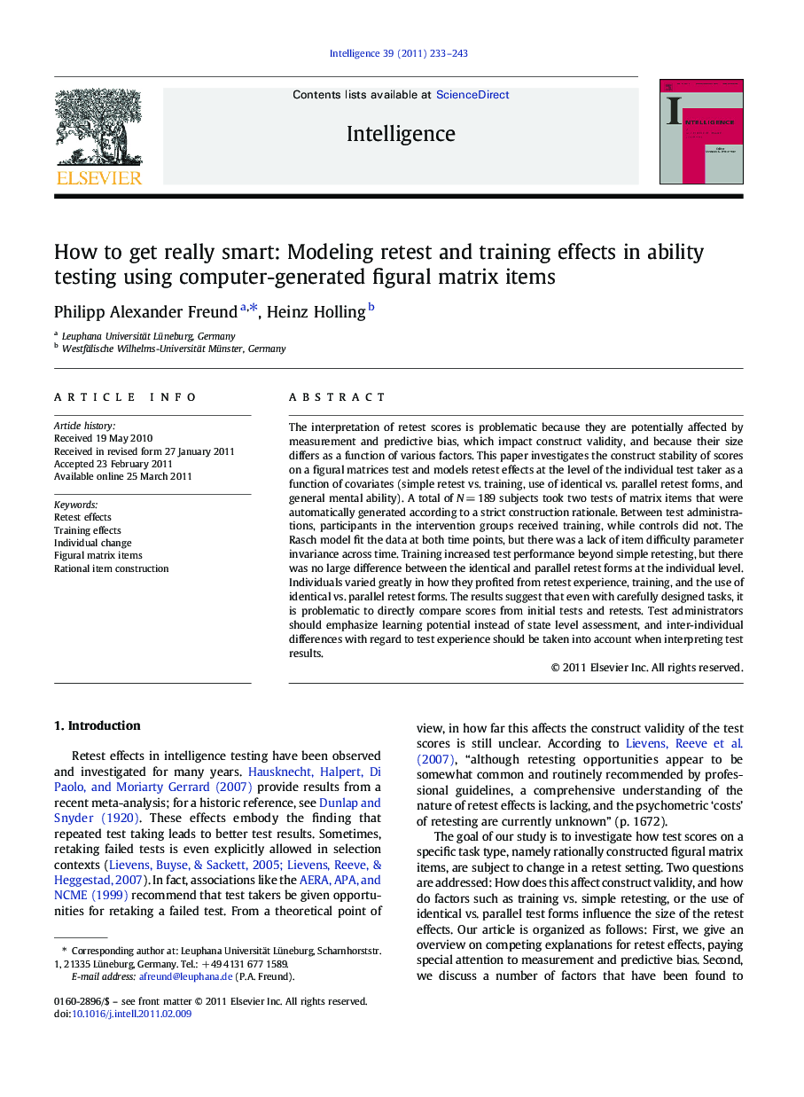 How to get really smart: Modeling retest and training effects in ability testing using computer-generated figural matrix items