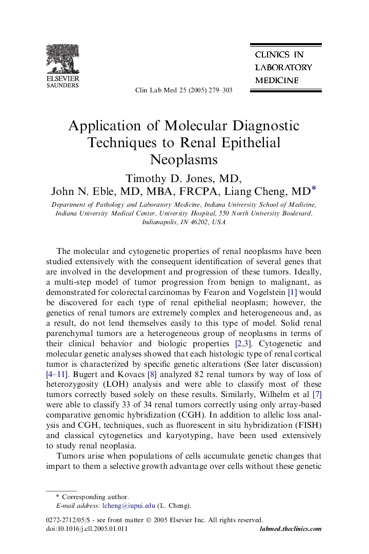 Application of Molecular Diagnostic Techniques to Renal Epithelial Neoplasms