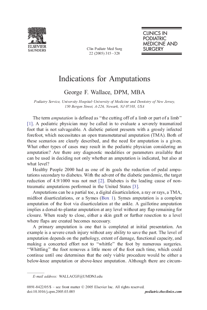 Indications for Amputations