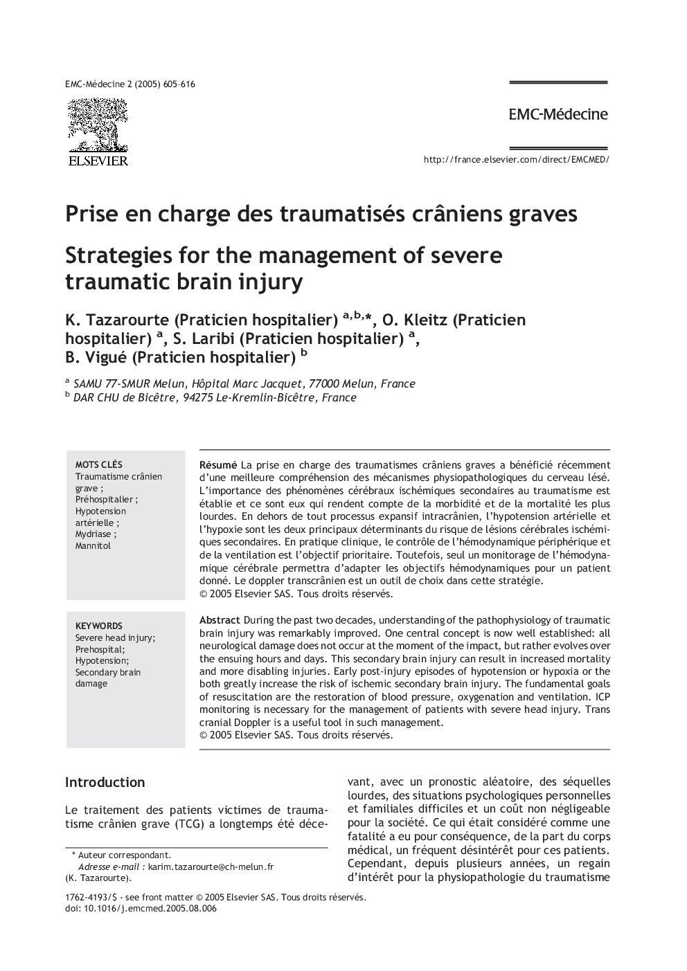 Prise en charge des traumatisés crÃ¢niens graves