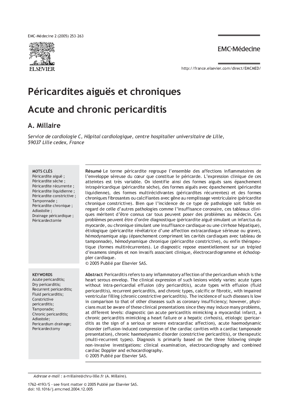 Péricardites aiguës et chroniques