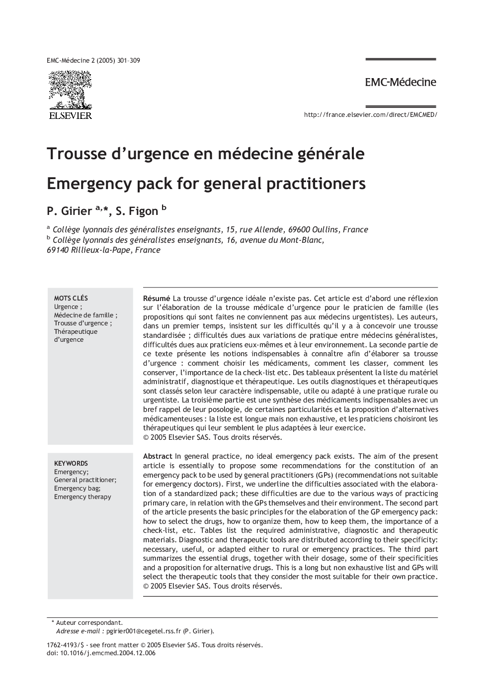 Trousse d'urgence en médecine générale