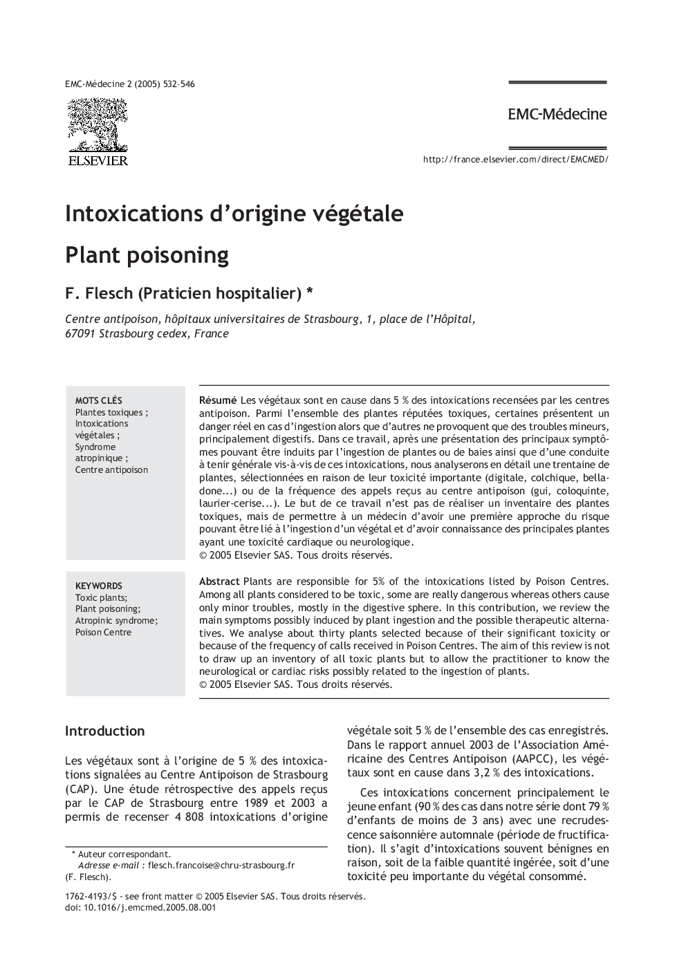 Intoxications d'origine végétale