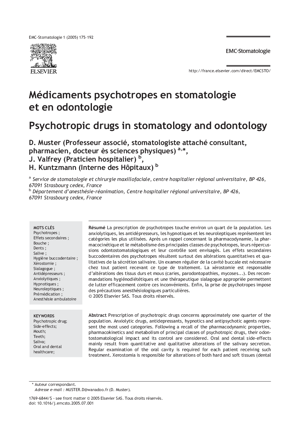 Médicaments psychotropes en stomatologie et en odontologie