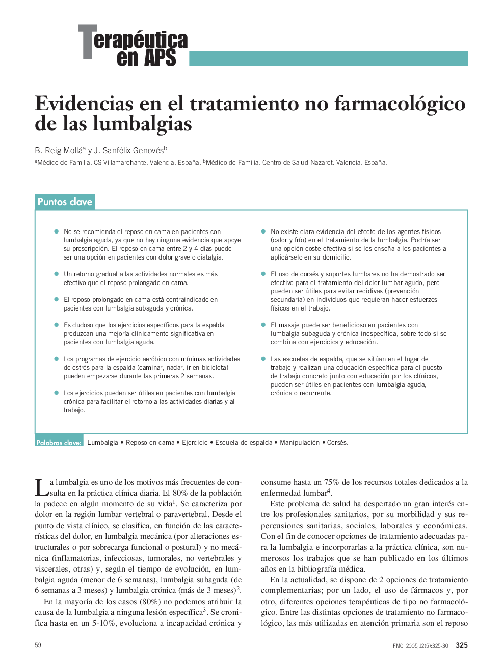 Evidencias en el tratamiento no farmacológico de las lumbalgias