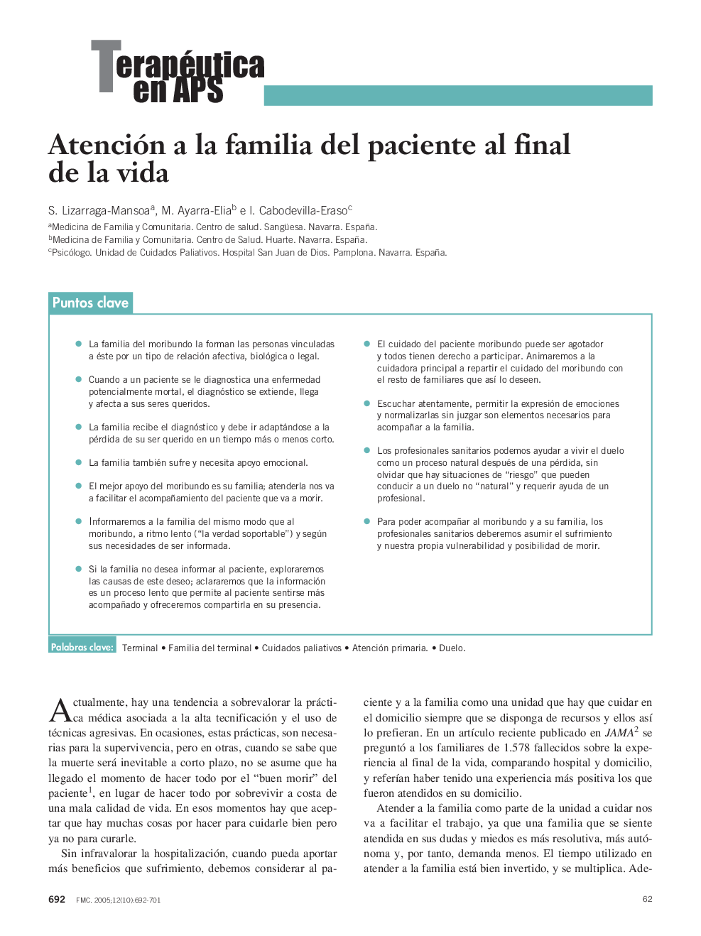 Atención a la familia del paciente al final de la vida