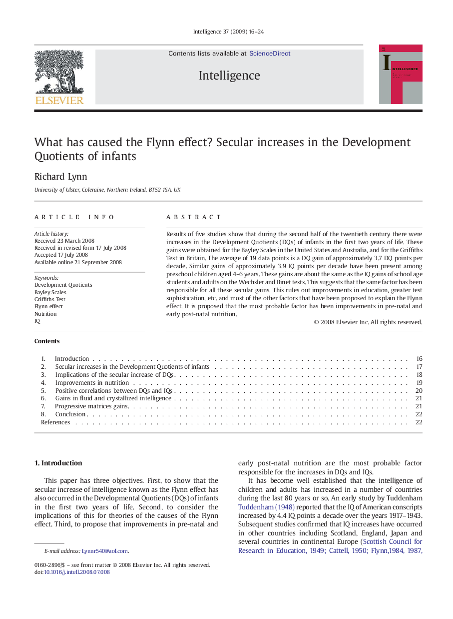 What has caused the Flynn effect? Secular increases in the Development Quotients of infants