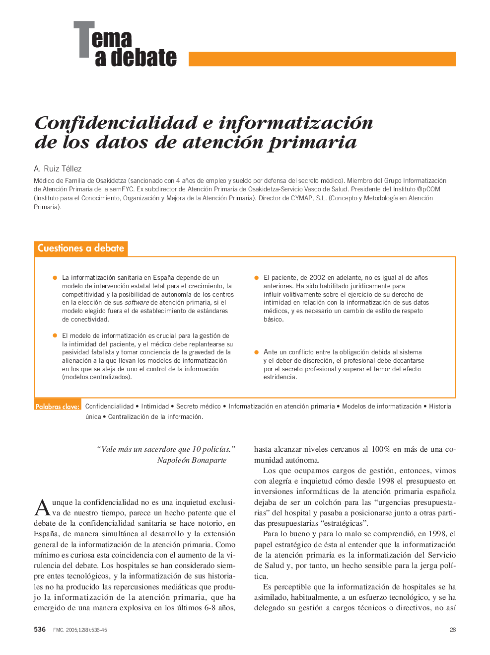 Confidencialidad e informatización de los datos de atención primaria