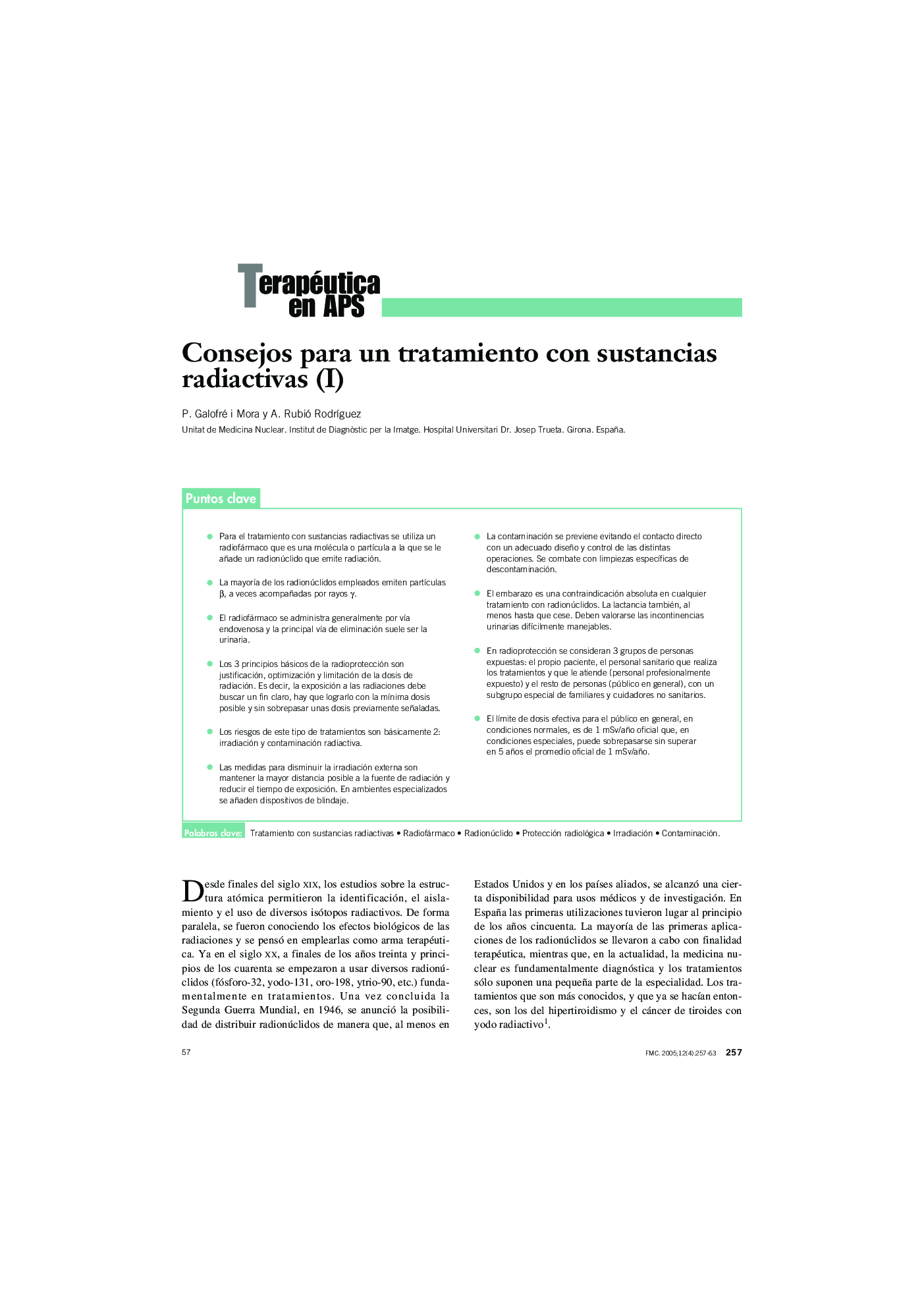 Consejos para un tratamiento con sustancias radiactivas (I)