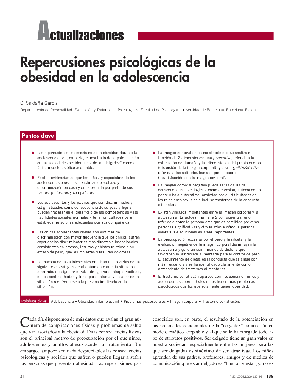 Repercusiones psicológicas de la obesidad en la adolescencia