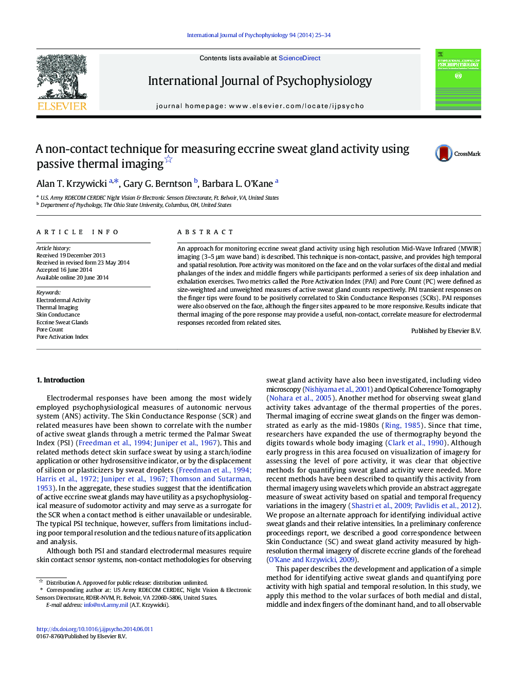 A non-contact technique for measuring eccrine sweat gland activity using passive thermal imaging 