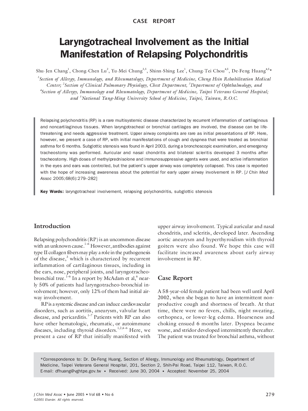 Laryngotracheal Involvement as the Initial Manifestation of Relapsing Polychondritis