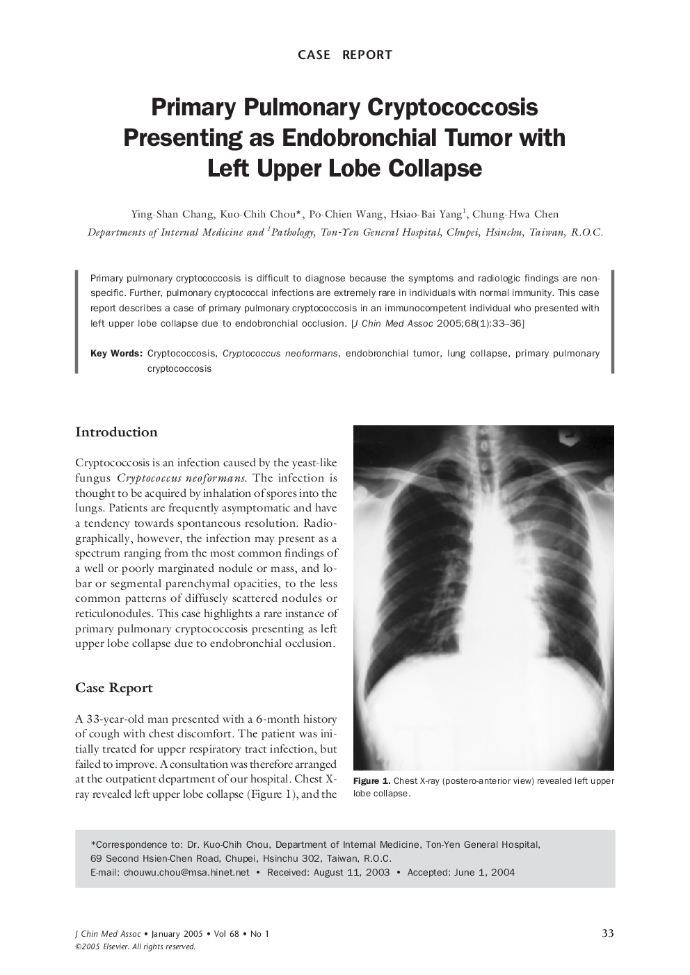 Primary Pulmonary Cryptococcosis Presenting as Endobronchial Tumor with Left Upper Lobe Collapse