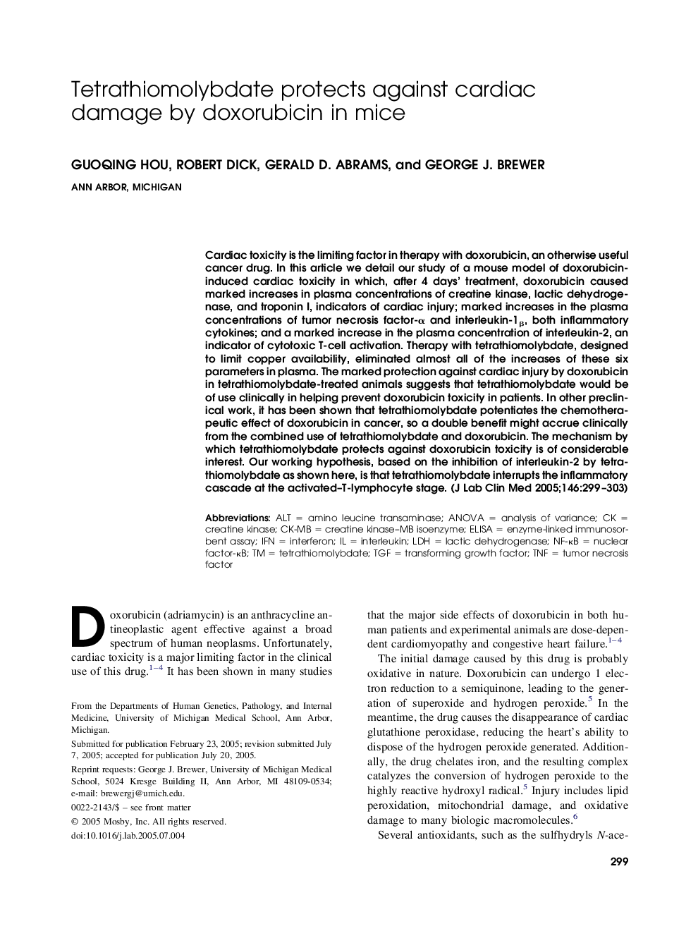 Tetrathiomolybdate protects against cardiac damage by doxorubicin in mice