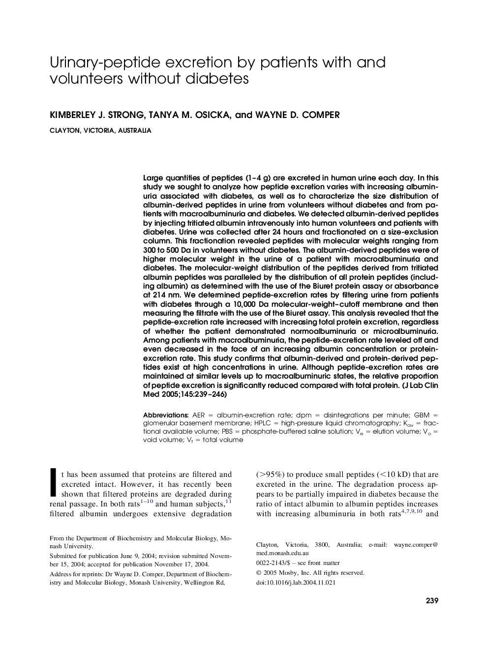 Urinary-peptide excretion by patients with and volunteers without diabetes