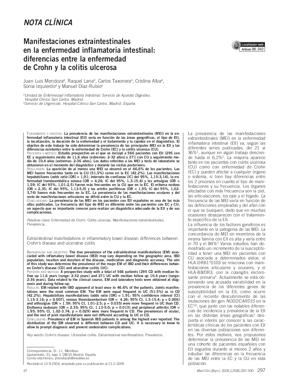 Manifestaciones extraintestinales en la enfermedad inflamatoria intestinal: diferencias entre la enfermedad de Crohn y la colitis ulcerosa