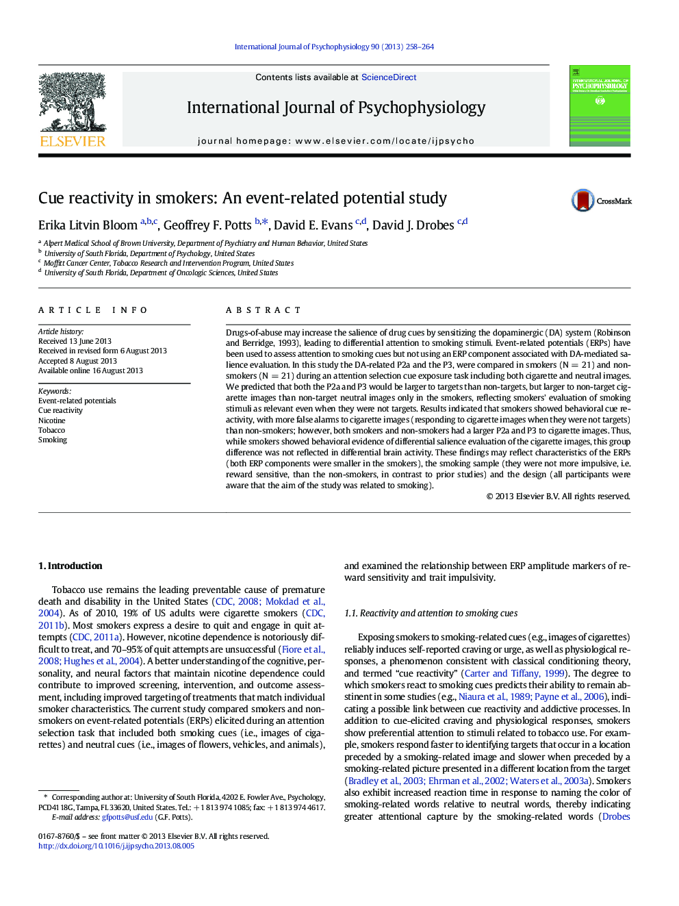 Cue reactivity in smokers: An event-related potential study