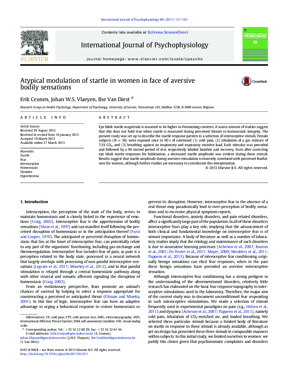 Atypical modulation of startle in women in face of aversive bodily sensations