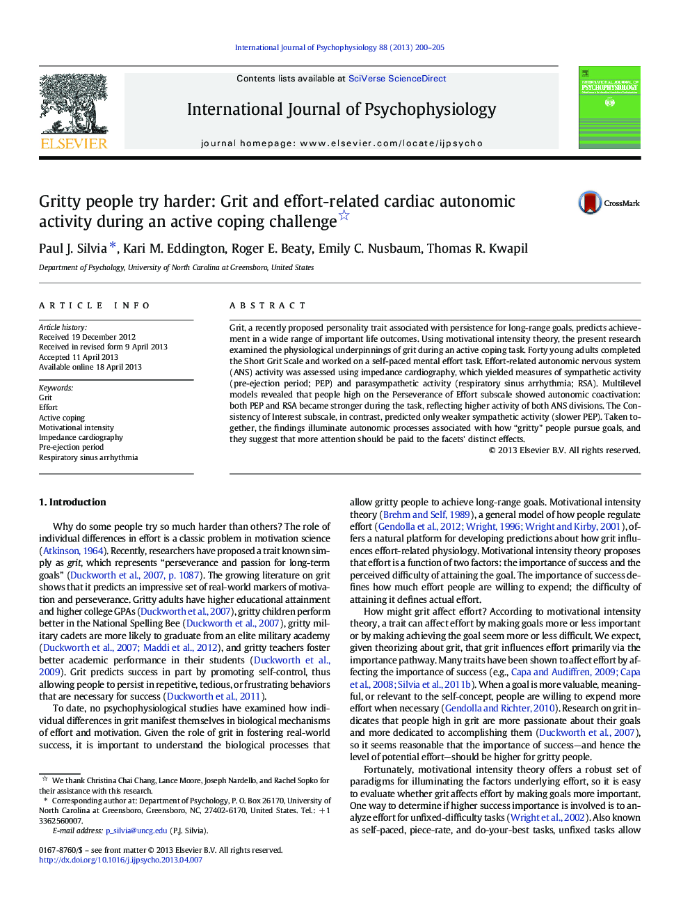 Gritty people try harder: Grit and effort-related cardiac autonomic activity during an active coping challenge 