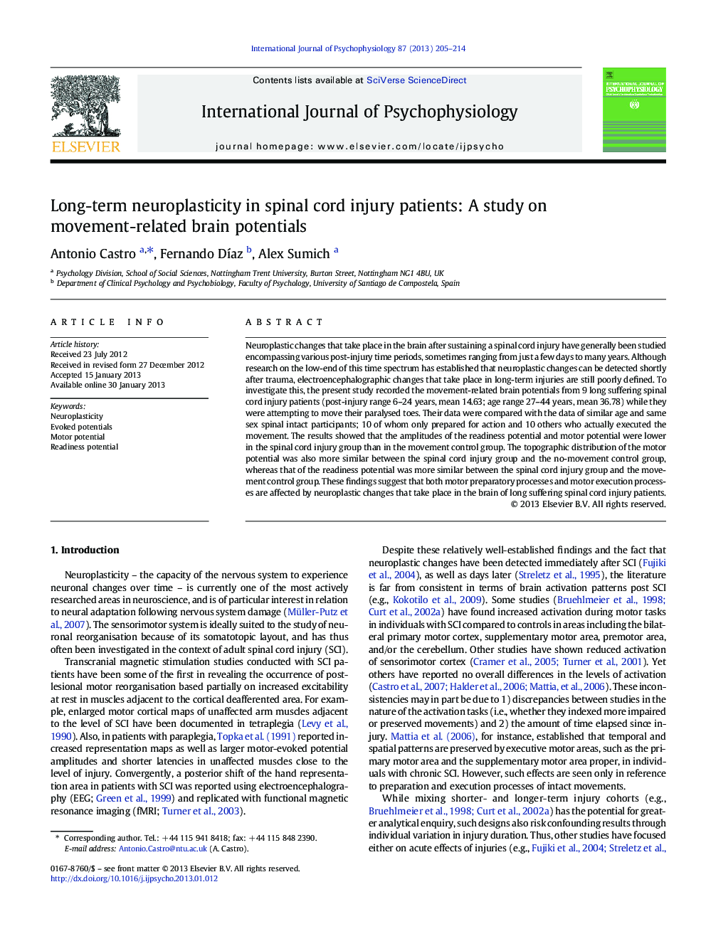 Long-term neuroplasticity in spinal cord injury patients: A study on movement-related brain potentials